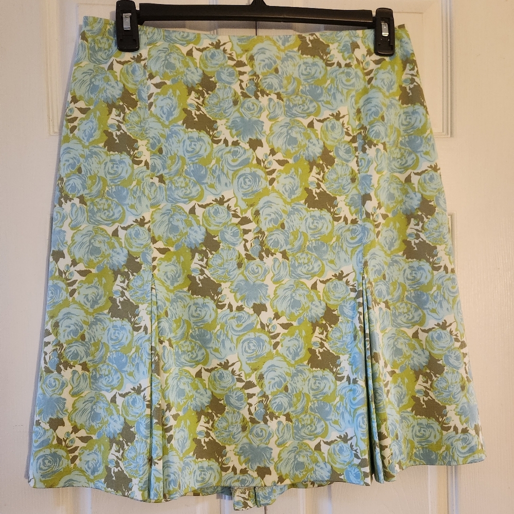 Vintage Cotton Skirt Floral Blue Pleat with Belt